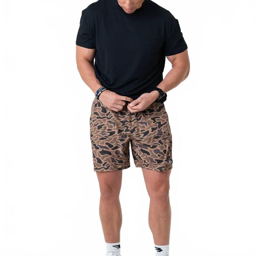 NEW BURLEBO active athletic shorts in gauge camo